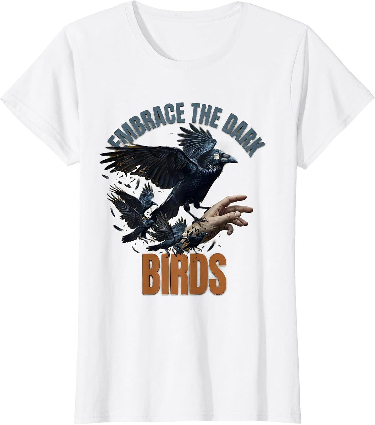 Women's Embrace the Dark Birds Crow Graphic Design T-Shirt - White