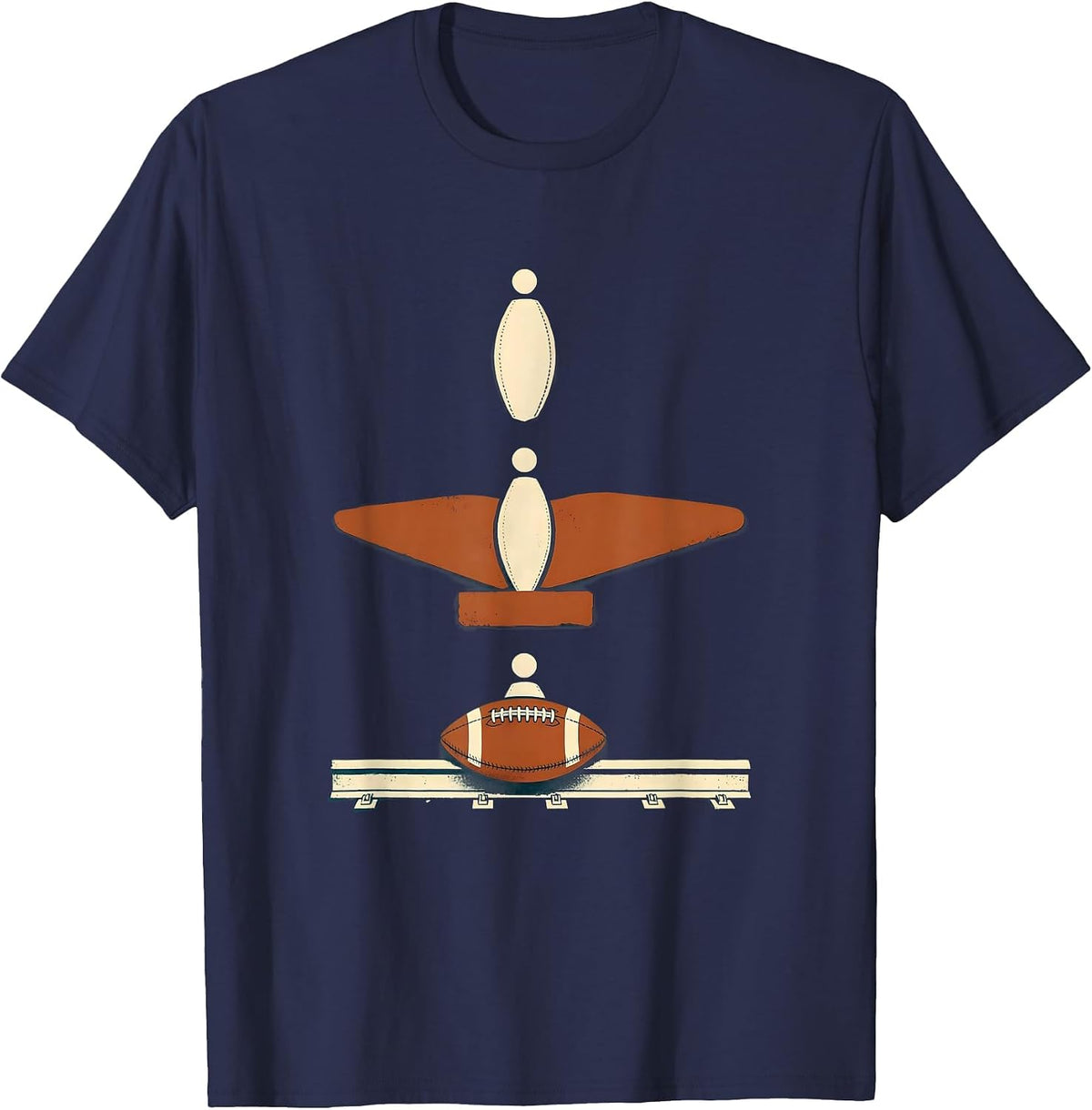 Geometric Lineman Pancake Disc Midcentury Modern Football T-Shirt - Navy Blue