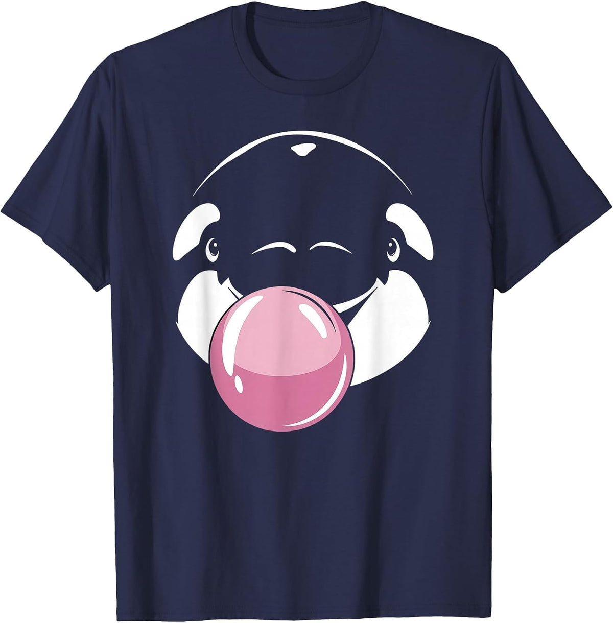 Cute Orca on Pink Bubble Gum Orca T-Shirt - Navy Blue