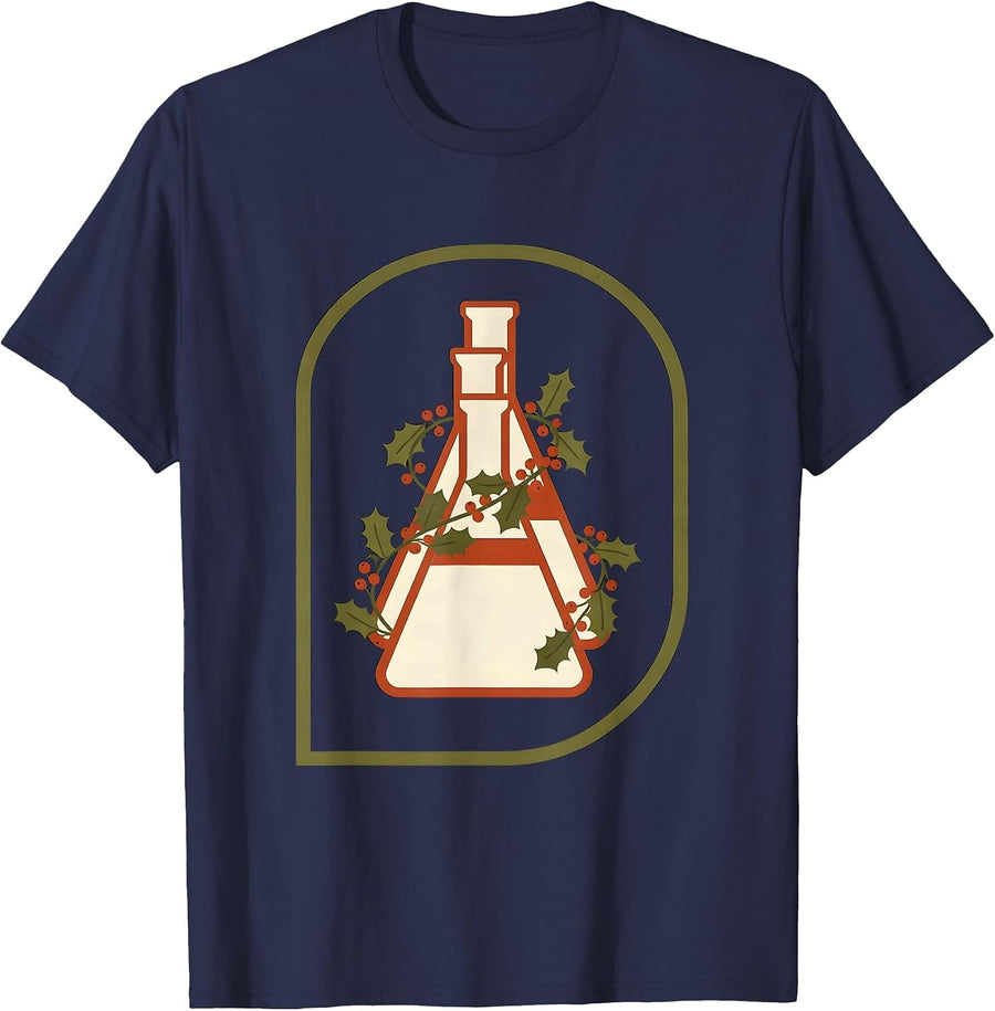 Laboratory Flasks Midcentury Modern Pharmacy Tech Christmas T-Shirt - Navy Blue