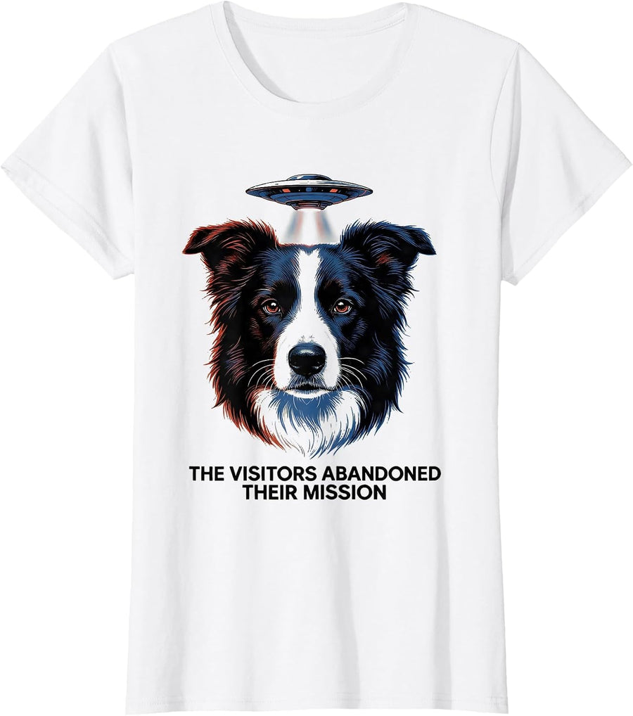 Women's The Visitors Abandoned Their Mission Retro Futurist Border T-Shirt - White