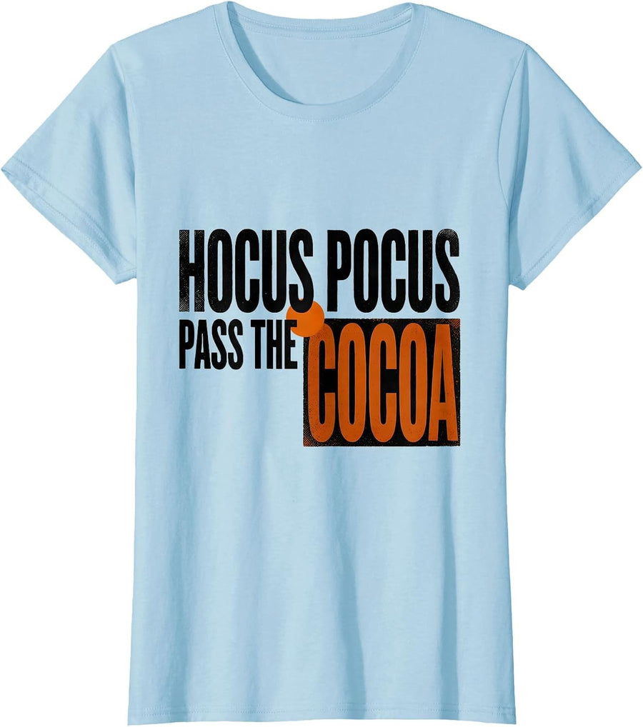 Women's Hocus Pocus, Pass The Cocoa Funny Halloween Teacher Coffee T-Shirt - Baby Blue