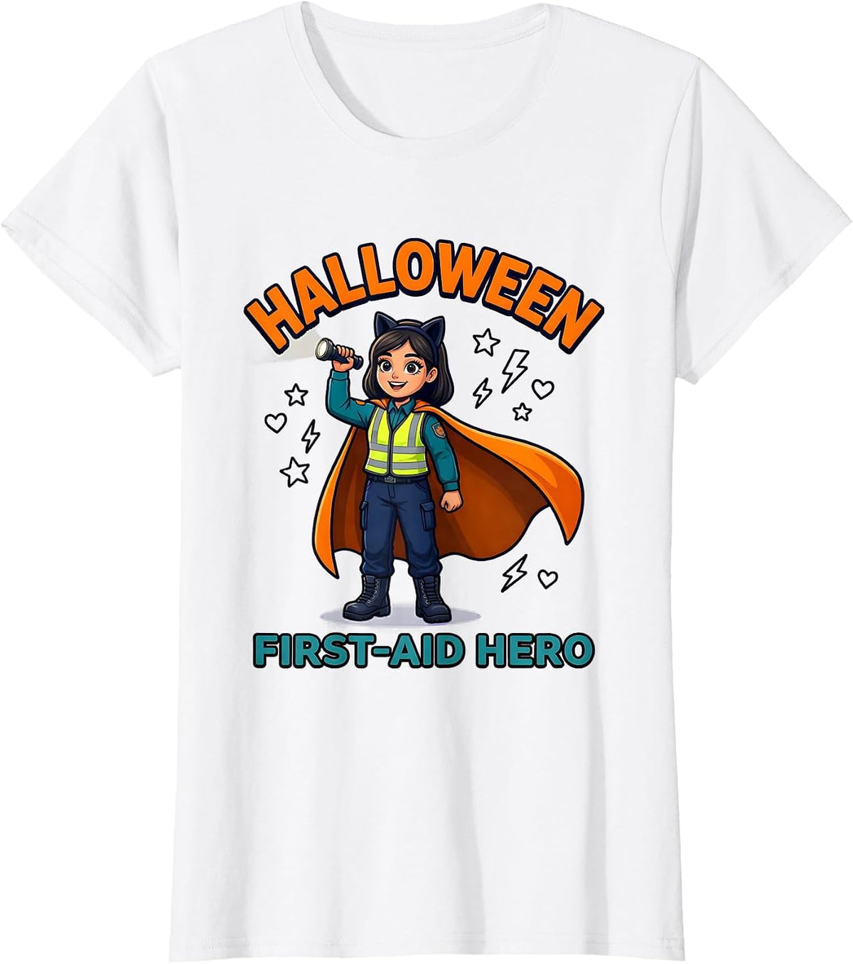 HALLOWEEN FIRST-AID HERO Cartoon Volunteer EMT Halloween T-Shirt - White