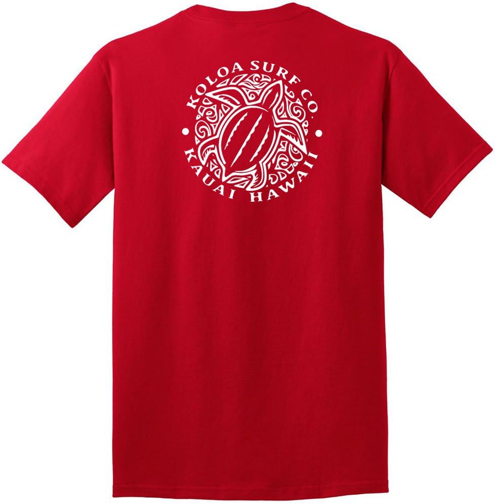 Koloa Surf Hawaiian Honu Turtle Heavyweight Tees in Regular,l Big and Tall Sizes - Red \/ White Honu Turtle