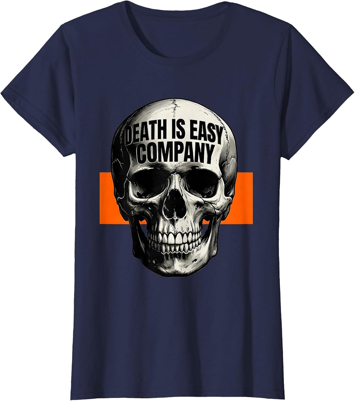 Women's Death Is Easy Company Brutalist Skull Graphic Punk Art T-Shirt - Navy Blue