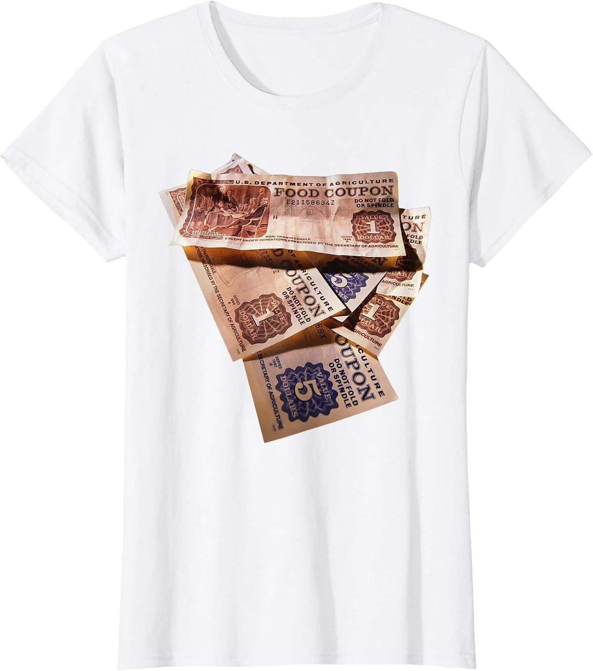 Food Stamp Funny Gangster Food Stamps Retro 80's 90's Squad T-Shirt - White
