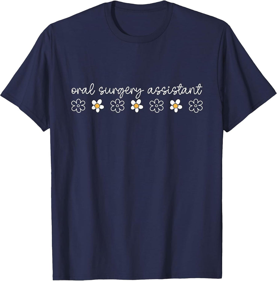 Daisy Floral Oral Surgery Assistant Maxillofacial Surgery T-Shirt - Navy Blue