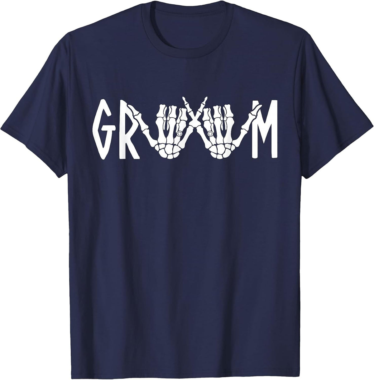 Groom Bride Skeleton Gothic Wedding Engagement Halloween T-Shirt - Navy Blue