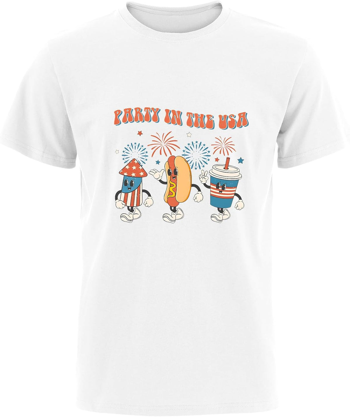 July 4th T-Shirts Cotton Short Sleeve MensWomen Soft & Durable with Reinforced Neckline - 6 Sizes (S-5XL) - White