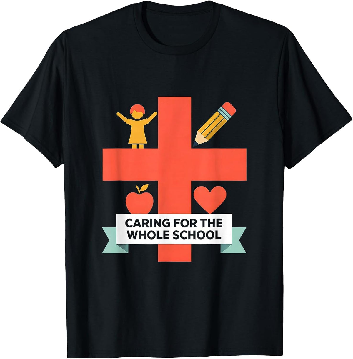 Men's Caring for the Whole School Nurse Design T-Shirt - Black