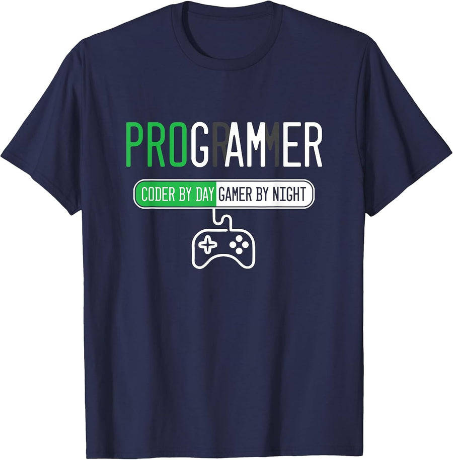 Programmer Coder Code Day Night Player Console Software T-Shirt - Navy Blue