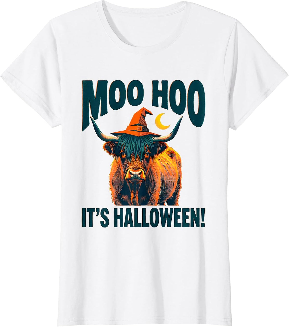 Moo Hoo, It's Halloween! Whimsical Highland Cow Fall T-Shirt - White