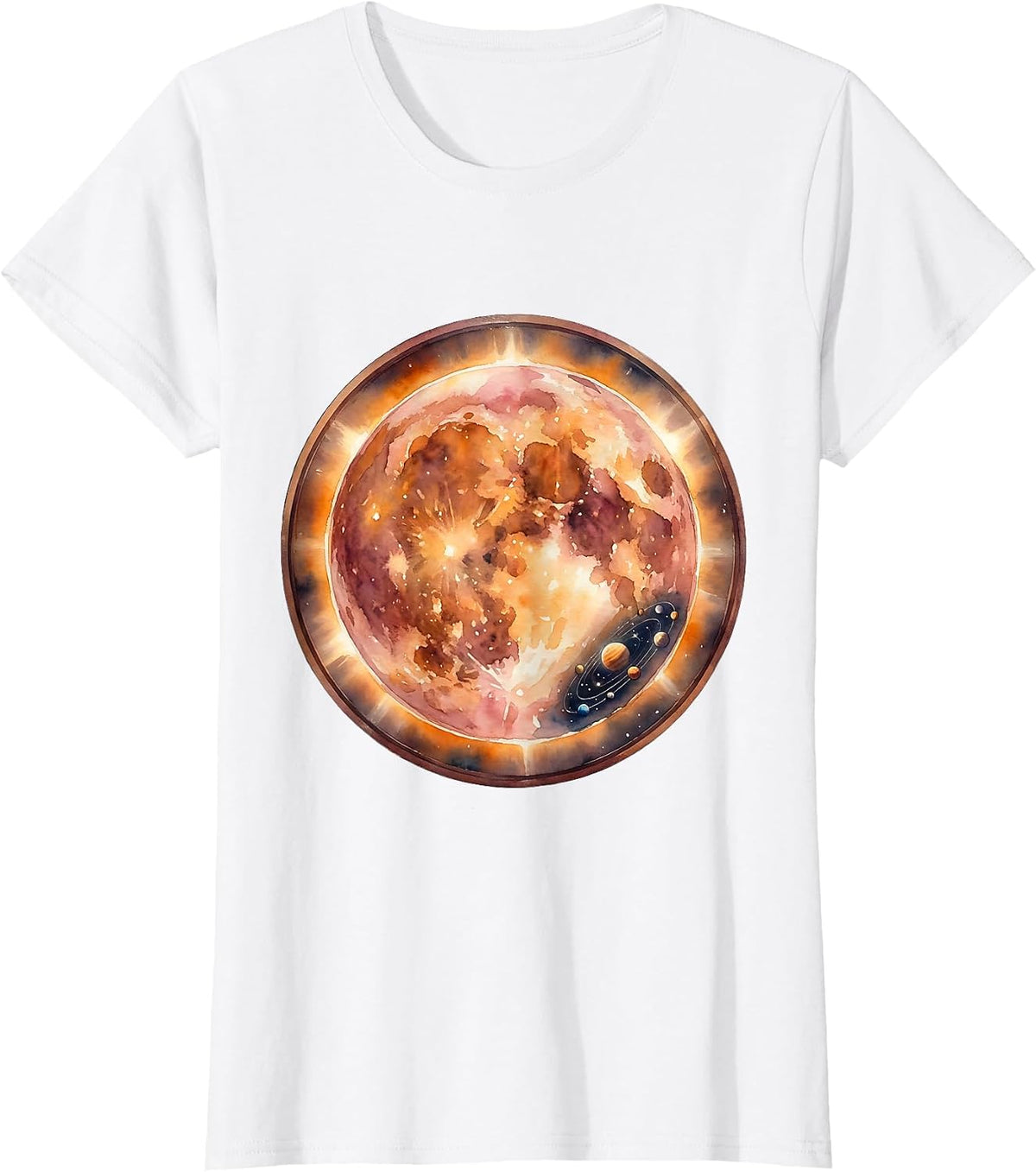 Women's Giant Star Dwarfing Tiny Solar System Illustration T-Shirt - White