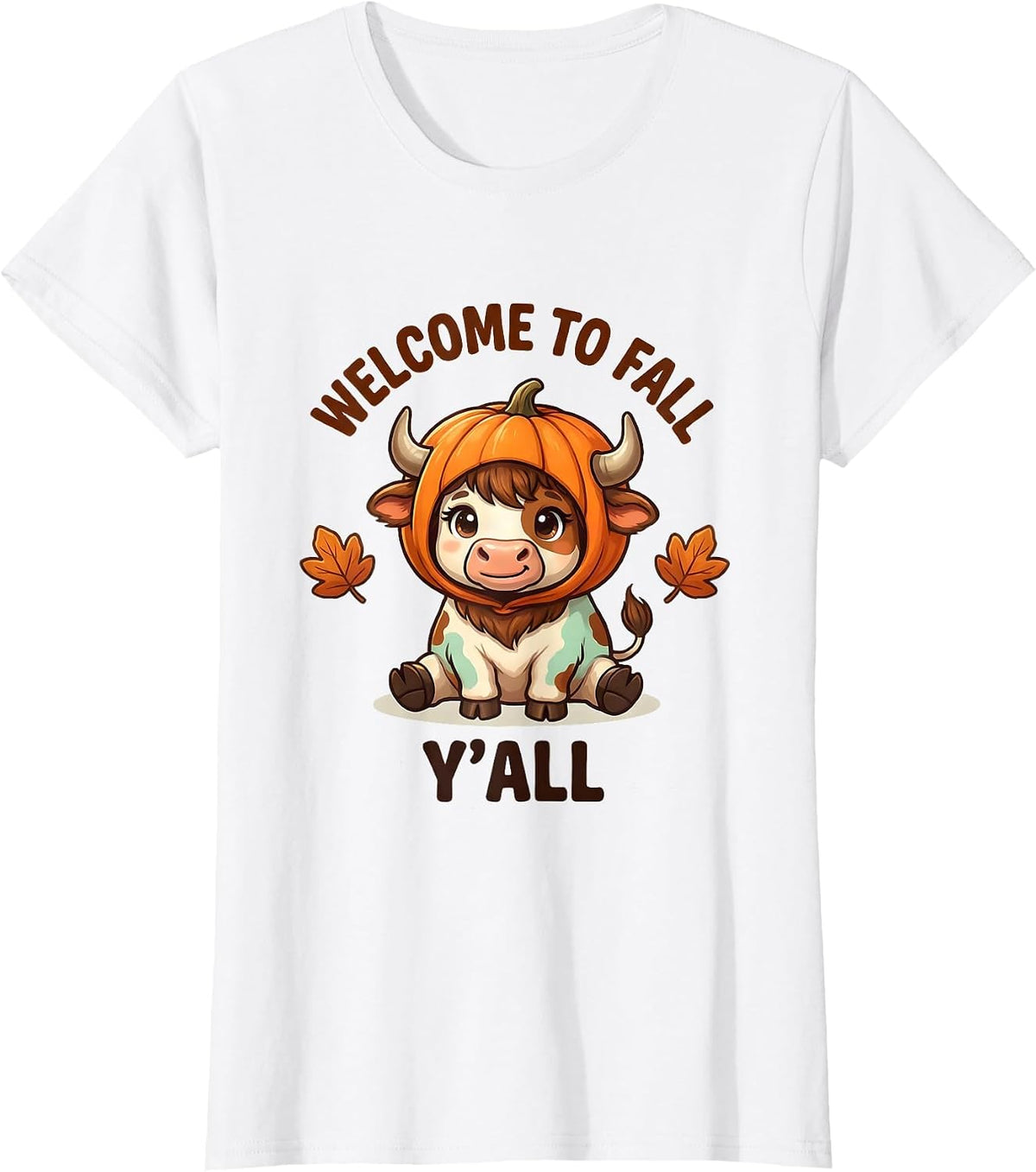 Welcome To Fall, Y'All Cute Highland Cow Halloween Fall T-Shirt - White