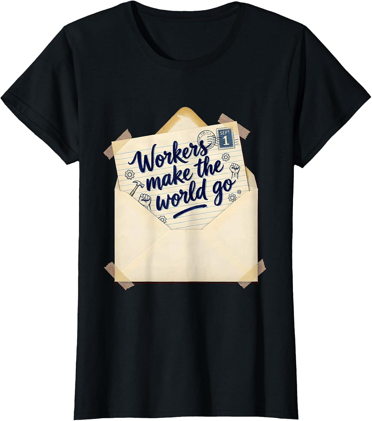 Workers Make the World Go Labor Day Design T-Shirt - Black