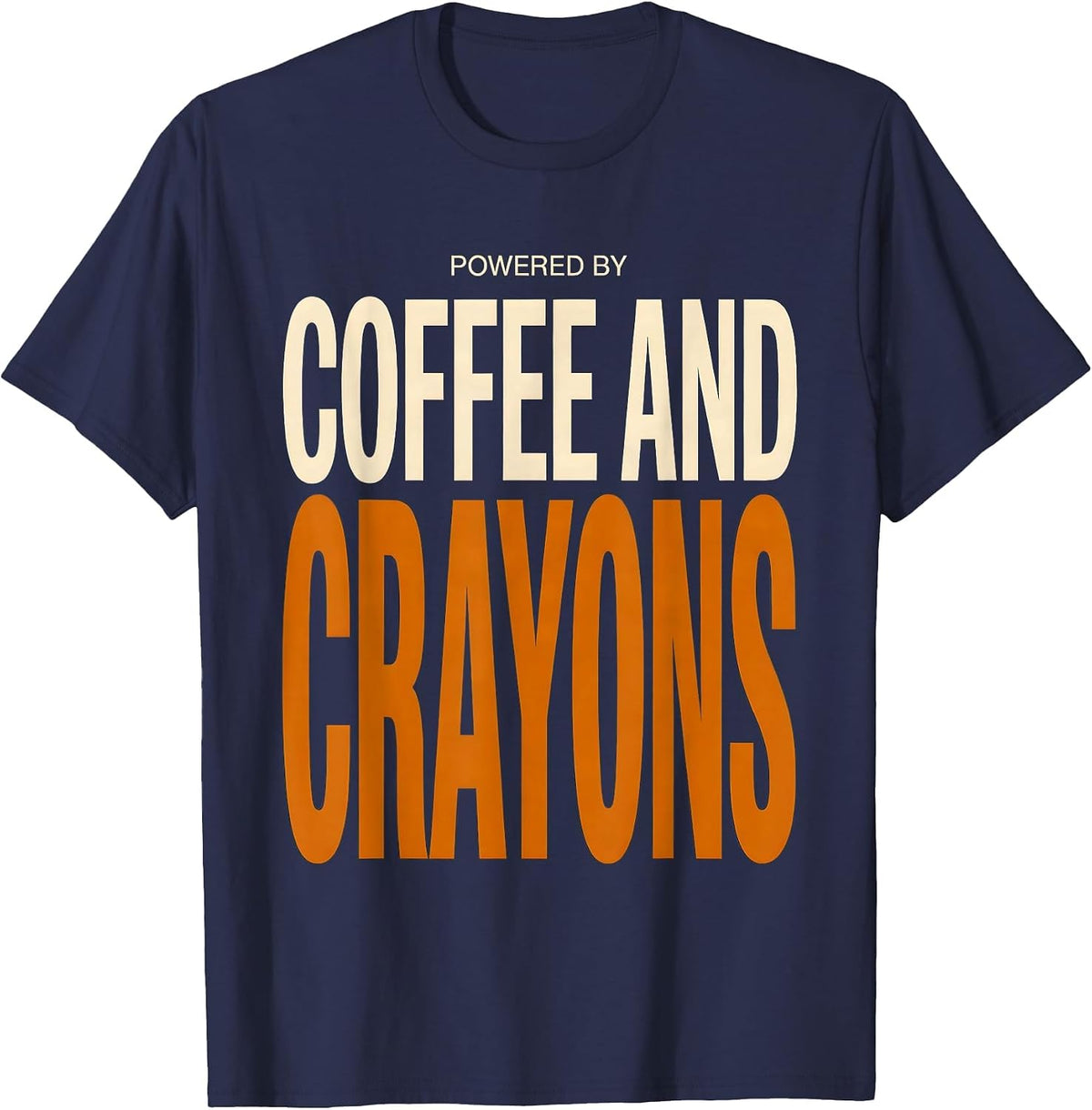 Men's Powered by Coffee and Crayons Third Grade Teacher T-Shirt - Navy Blue