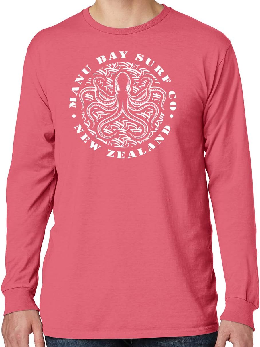 Mens Manu Bay Surf Company OCTOPUS Cotton Long Sleeve Pastel Tee Shirt - Fruit Punch