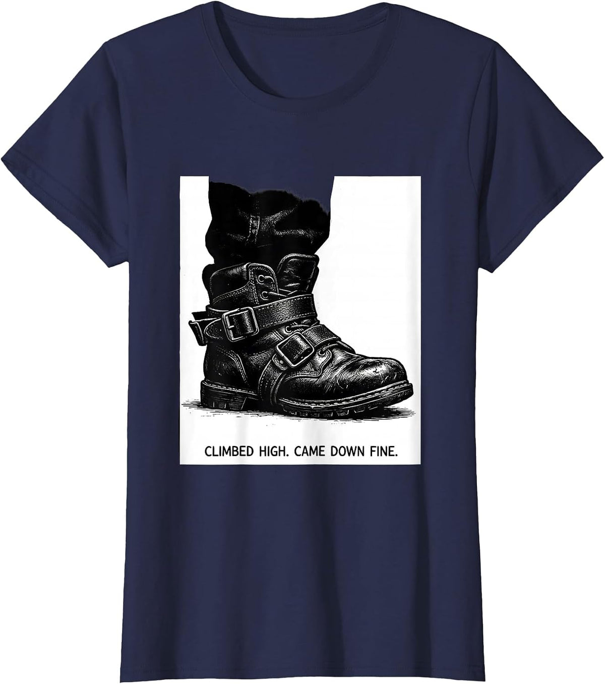 Women's Climbed High Came Down Fine Funny Electrician Skeleton Trade T-Shirt - Navy Blue