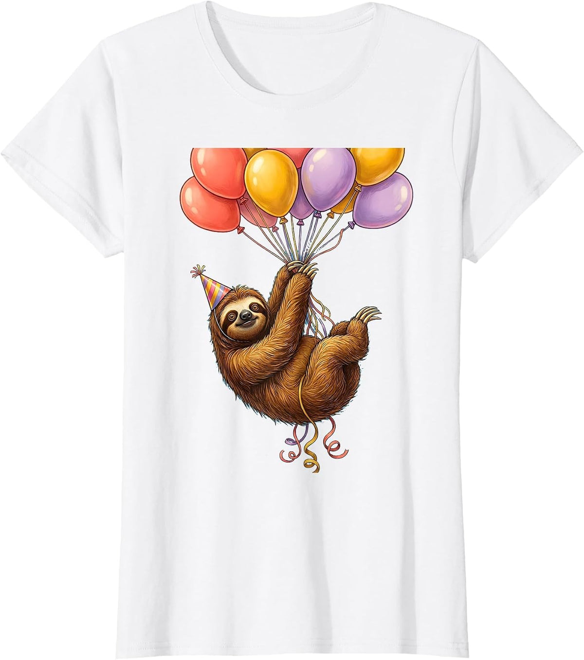 Sloth Birthday Balloon Funny Birthday Gift T-Shirt - White