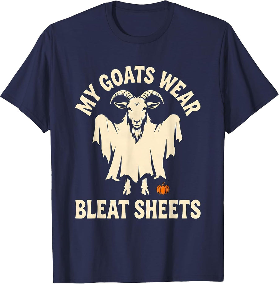 My Goats Wear Bleat Sheets Funny Goat Ghost Halloween Spooky T-Shirt - Navy Blue