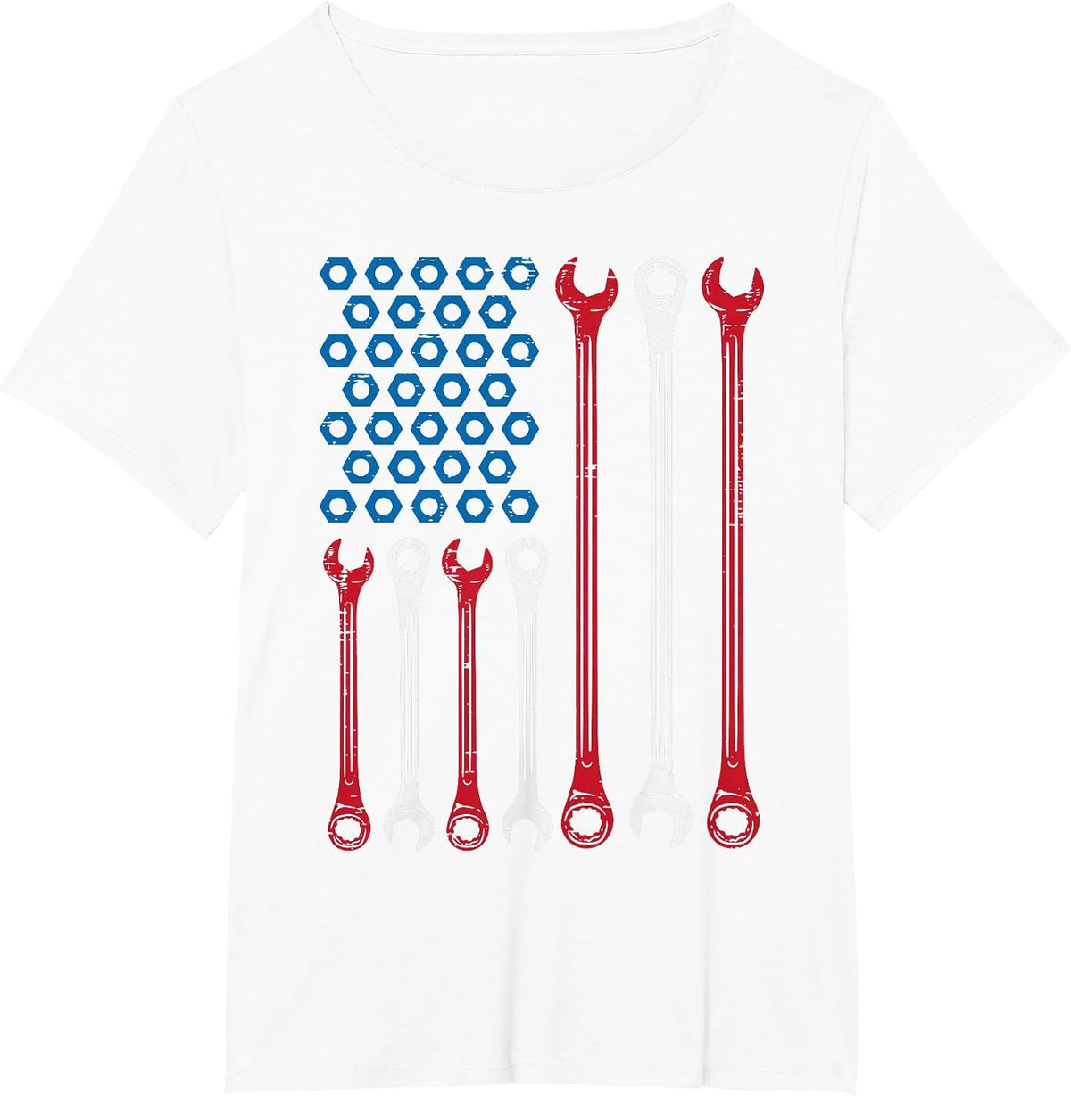Wrench Flag Vintage Fathers Day Patriotic Mechanic Dad Men T-Shirt - White