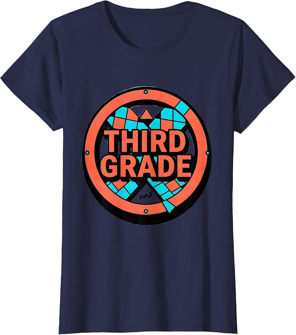 Women's Third Grade Memphis Postmodern Retro Girl Teacher Back T-Shirt - Navy Blue