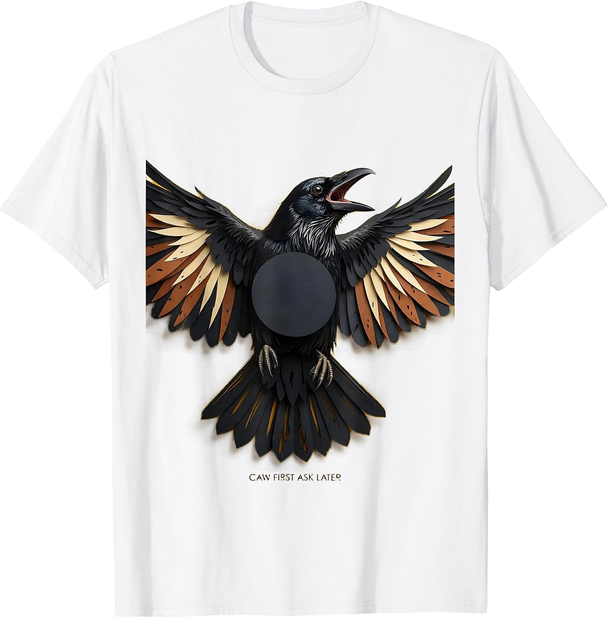 Men's Caw First Ask Later Bold Crow Design T-Shirt - White
