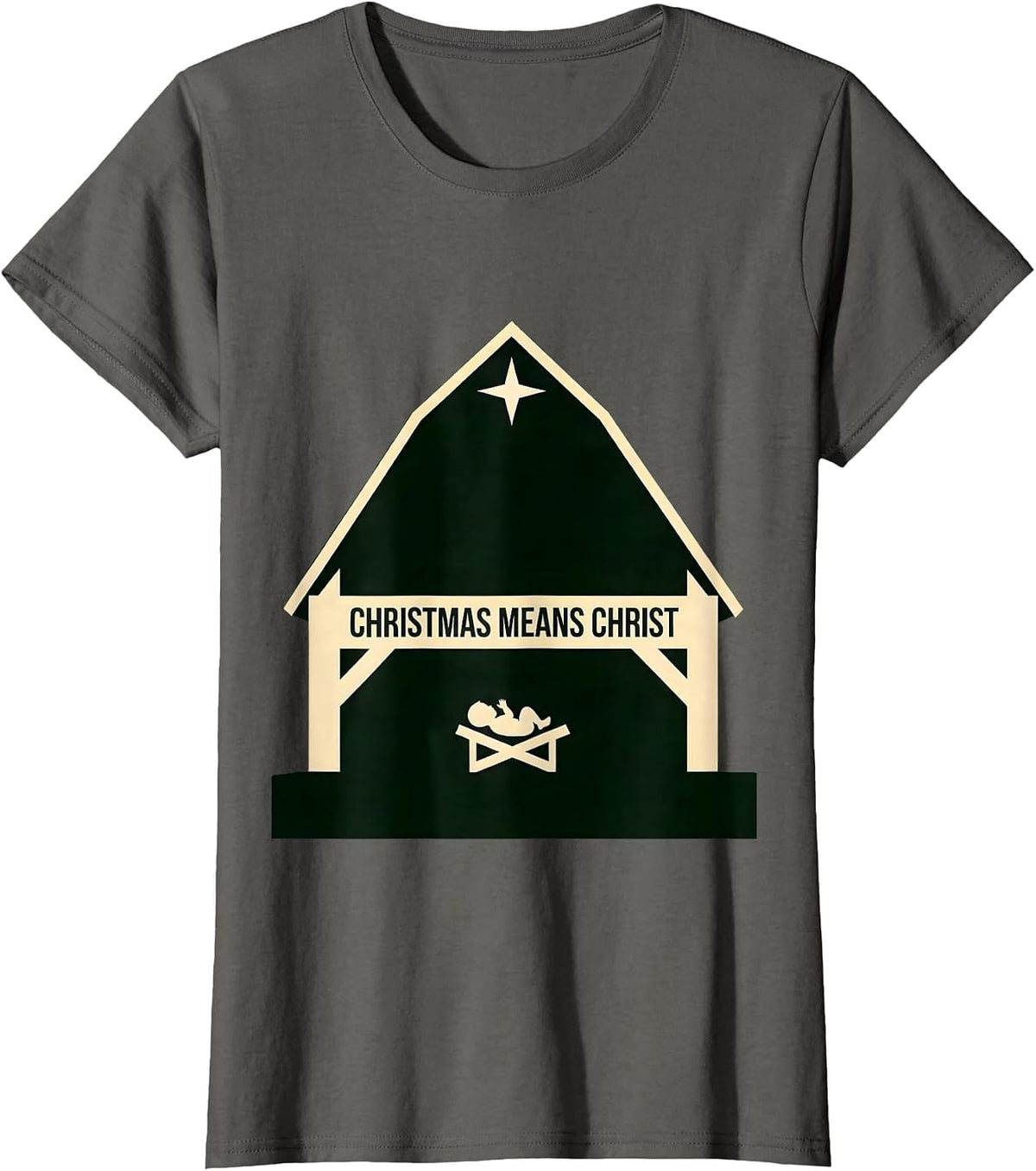 Women's Christmas Means Christ Silhouette Christian Faith Tribute T-Shirt - Asphalt Grey