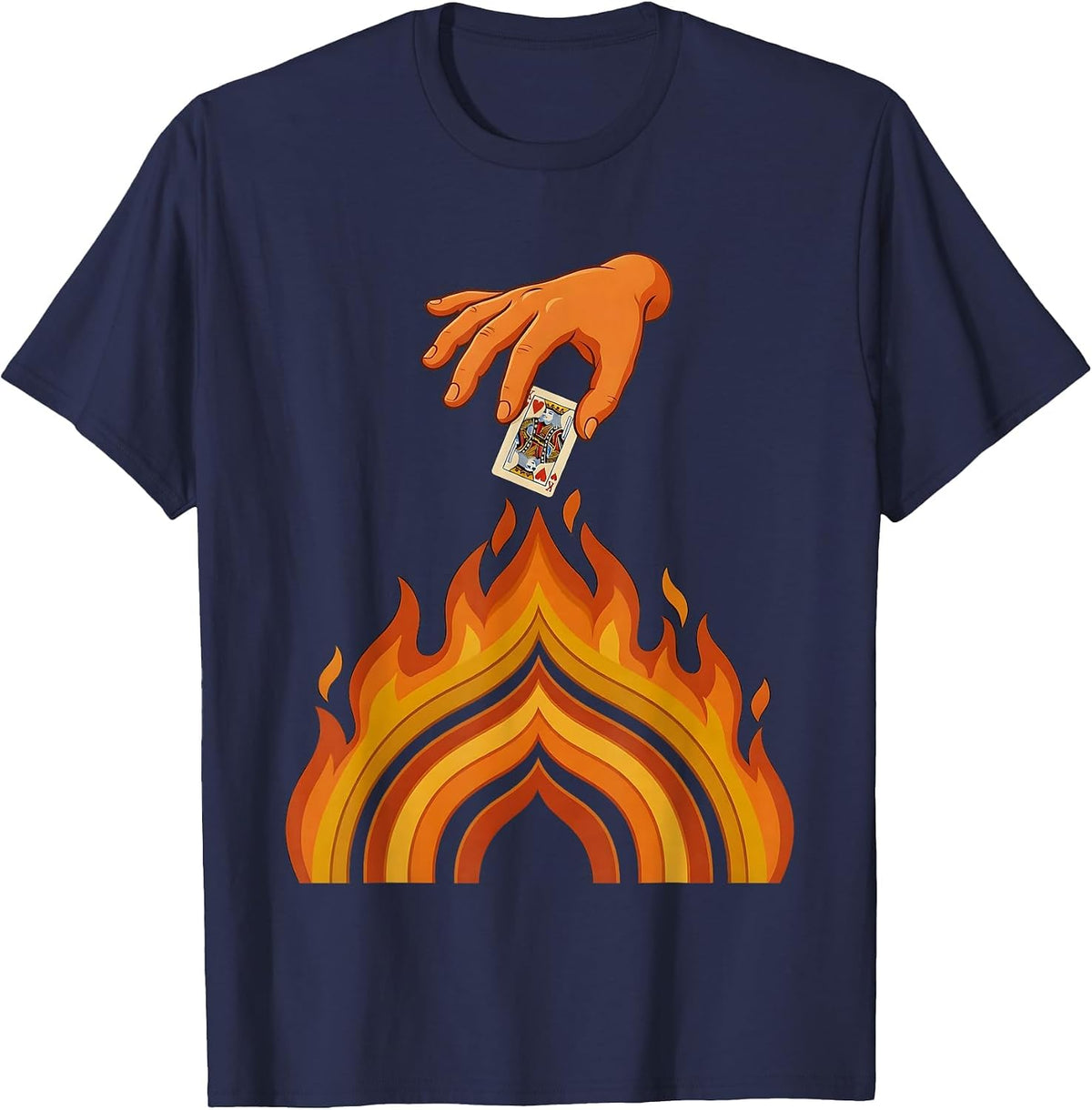 Discard Into Flames Playing Card Graphic T-Shirt - Navy Blue