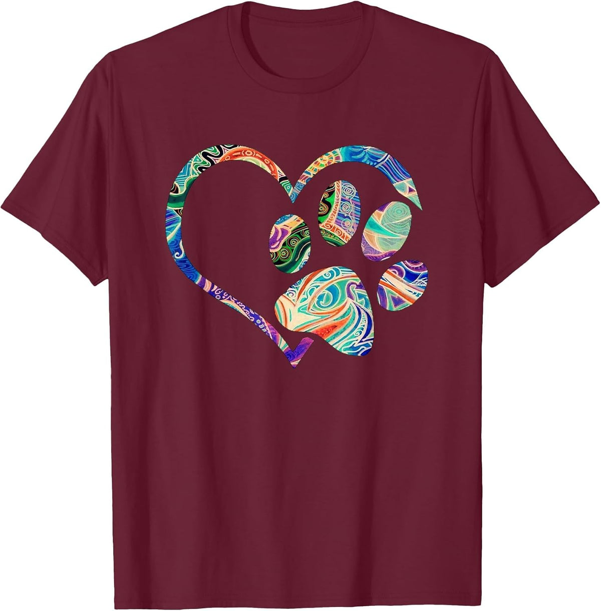 Animal Rescue Shirt Dog Paw Print Tie Dye Rainbow Cute Cozy T-Shirt - Burgundy