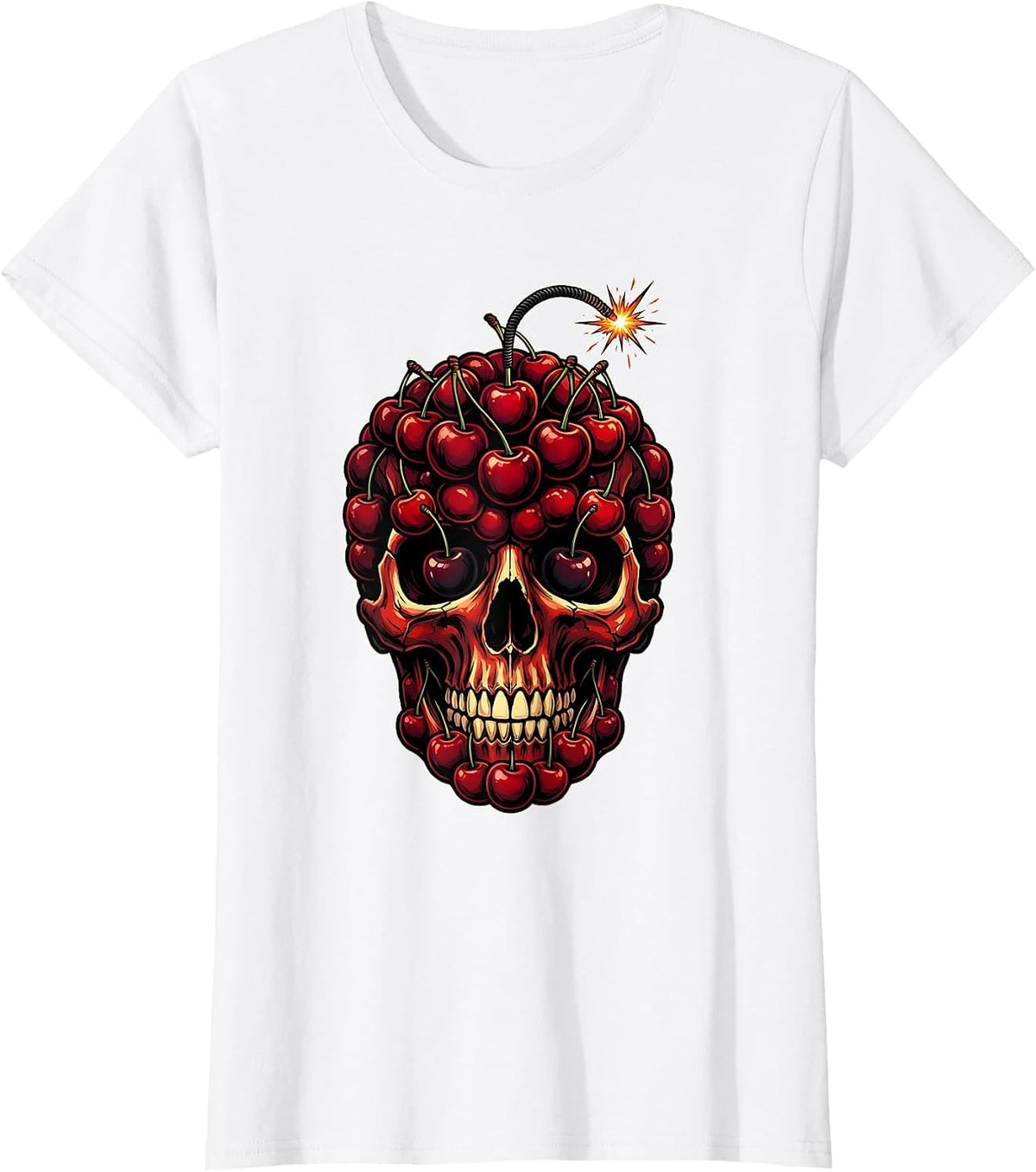 Cherry Bomb Skull Graphic Tee T-Shirt - White