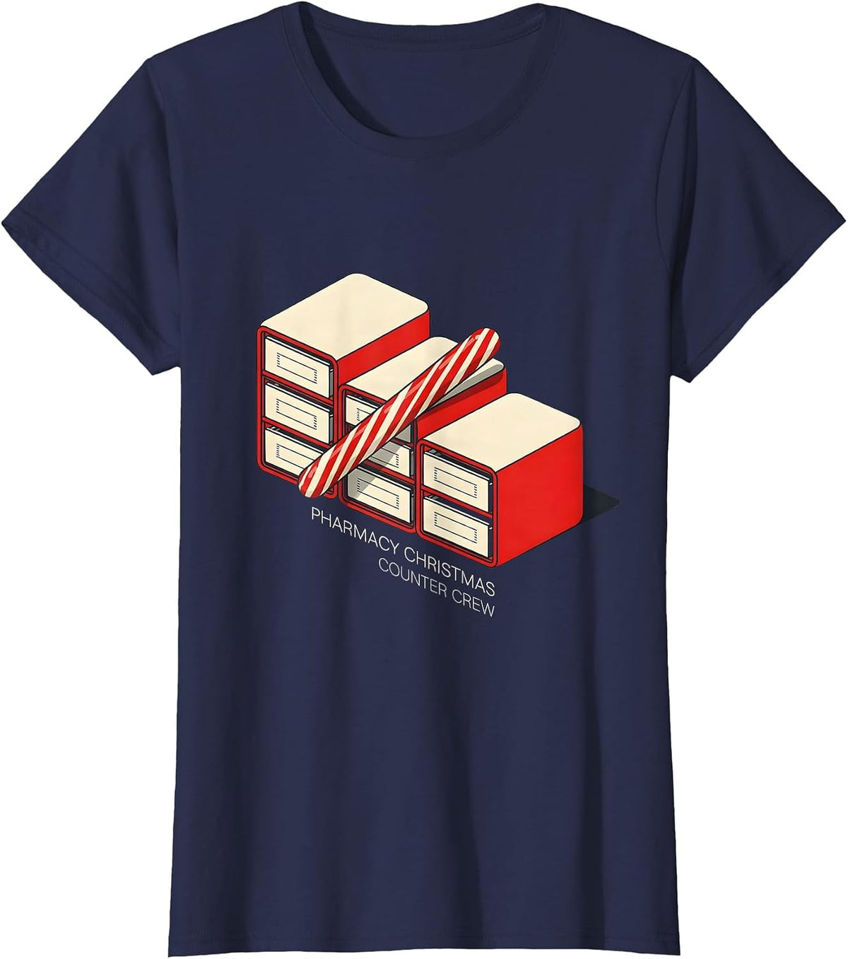 Women's Pharmacy Christmas Counter Crew Funny Pharmacist Tech T-Shirt - Navy Blue