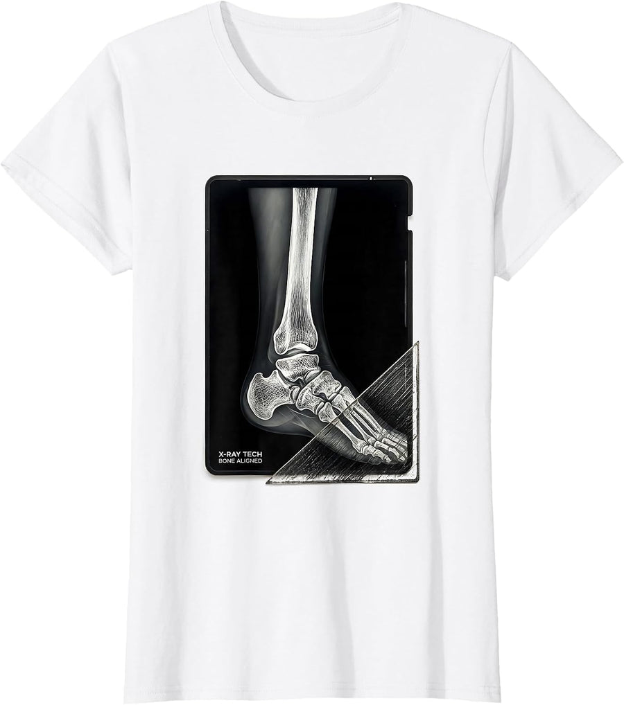 Women's X-Ray Tech Bone Aligned Scratchboard Radiology Technologist T-Shirt - White