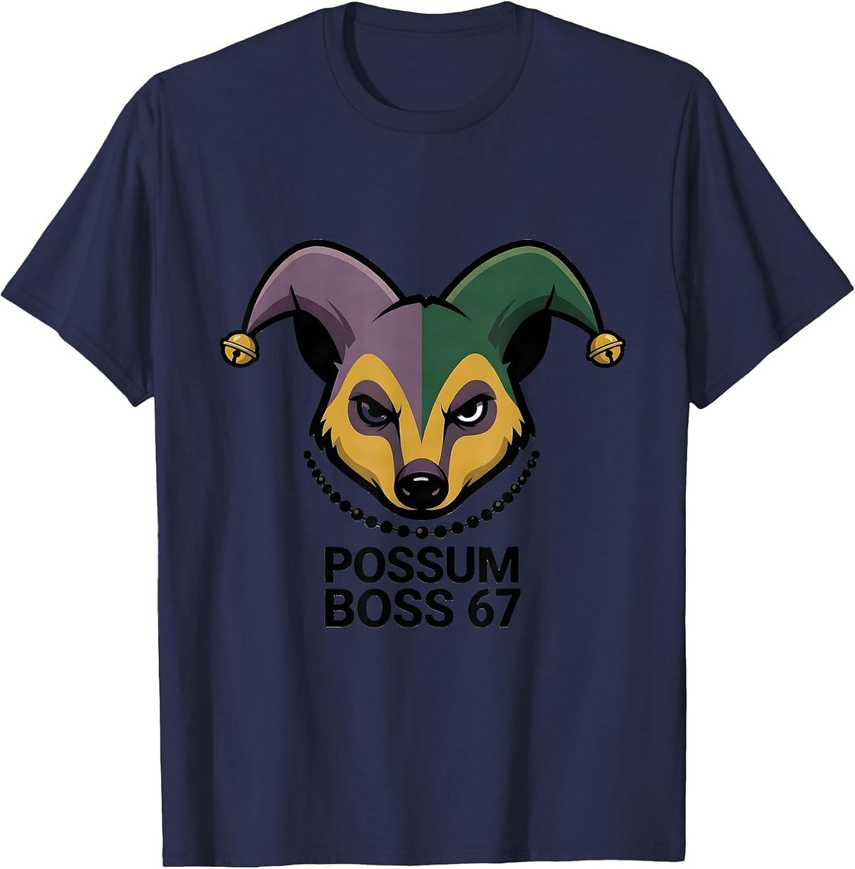Men's Possum Boss 67 Editorial Conceptual Mardi Gras Six Seven T-Shirt - Navy Blue