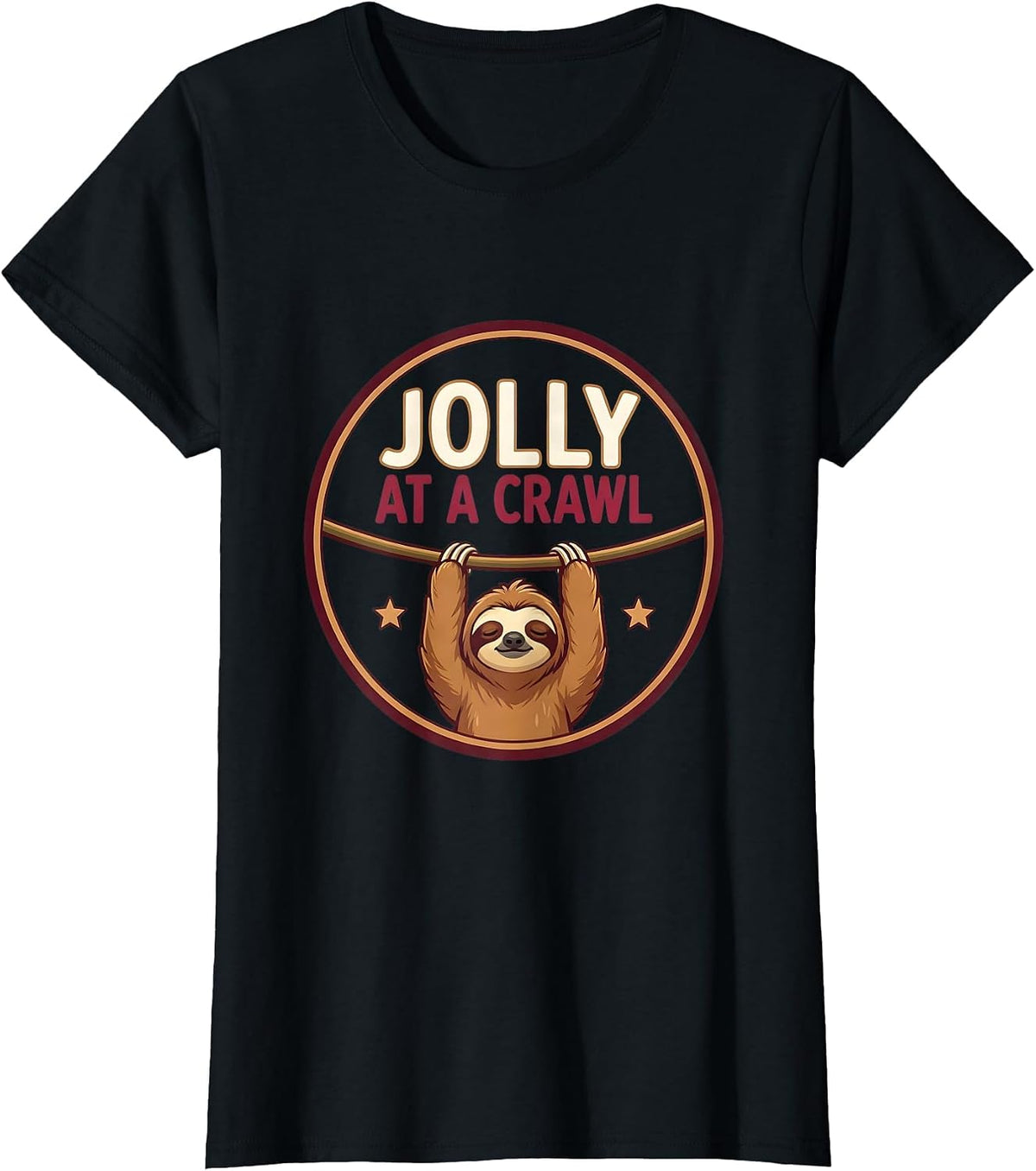 Jolly At A Crawl Funny Sloth Lover Christmas Humor T-Shirt - Black
