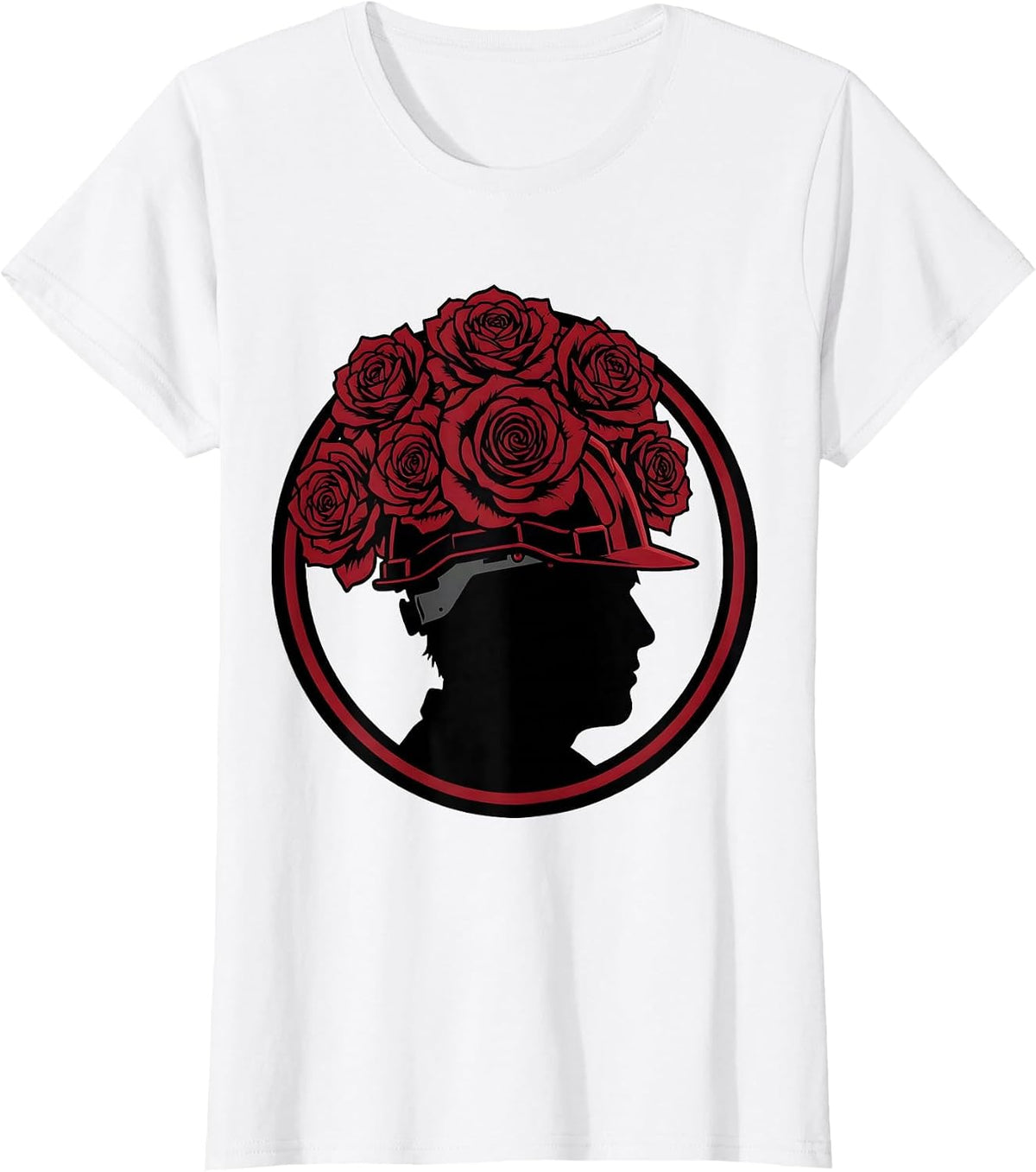 Rosie the Riveter Hard Hat Red Roses Graphic T-Shirt - White