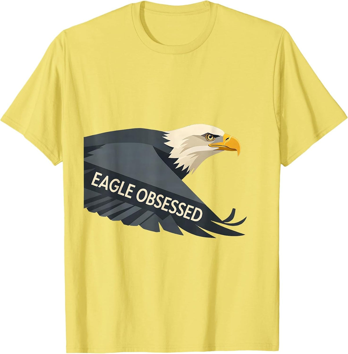 Men's Eagle Obsessed Flat Vector Bald Eagle Mascot Fan Pride T-Shirt - Lemon Yellow