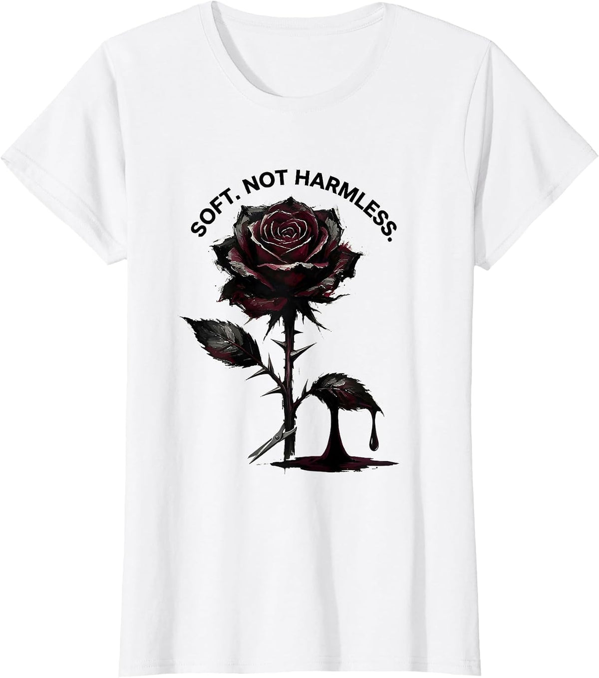 Soft. Not Harmless Dark Gothic Romance Ink Brush Flower Art T-Shirt - White