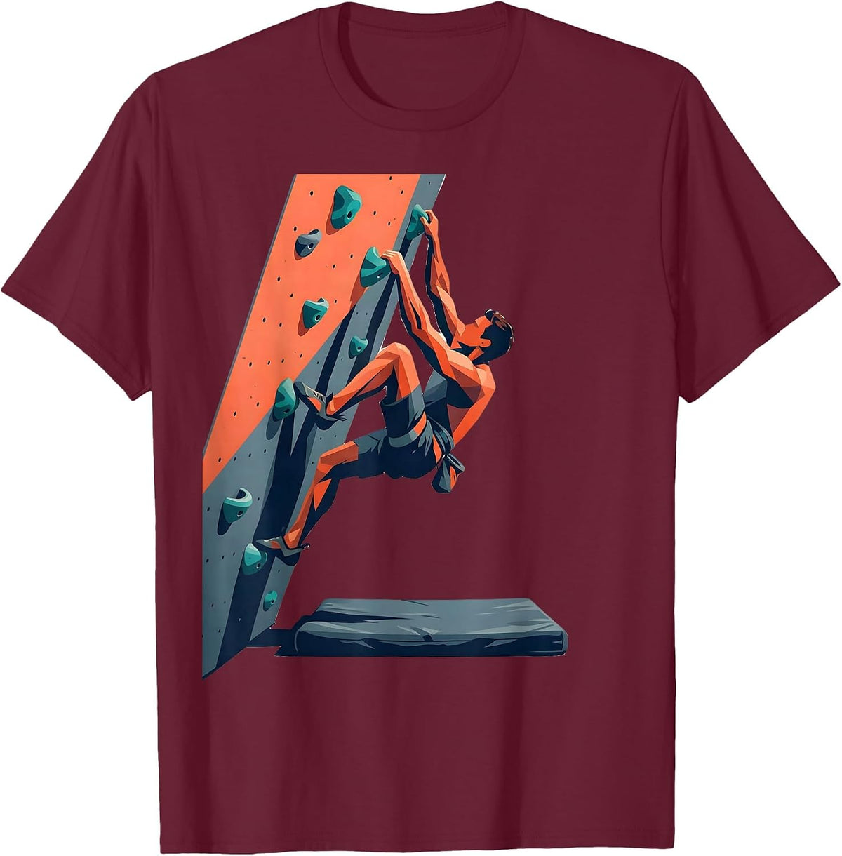 Men's Bouldering Wall Climber Flat Vector Humor Gift T-Shirt - Burgundy