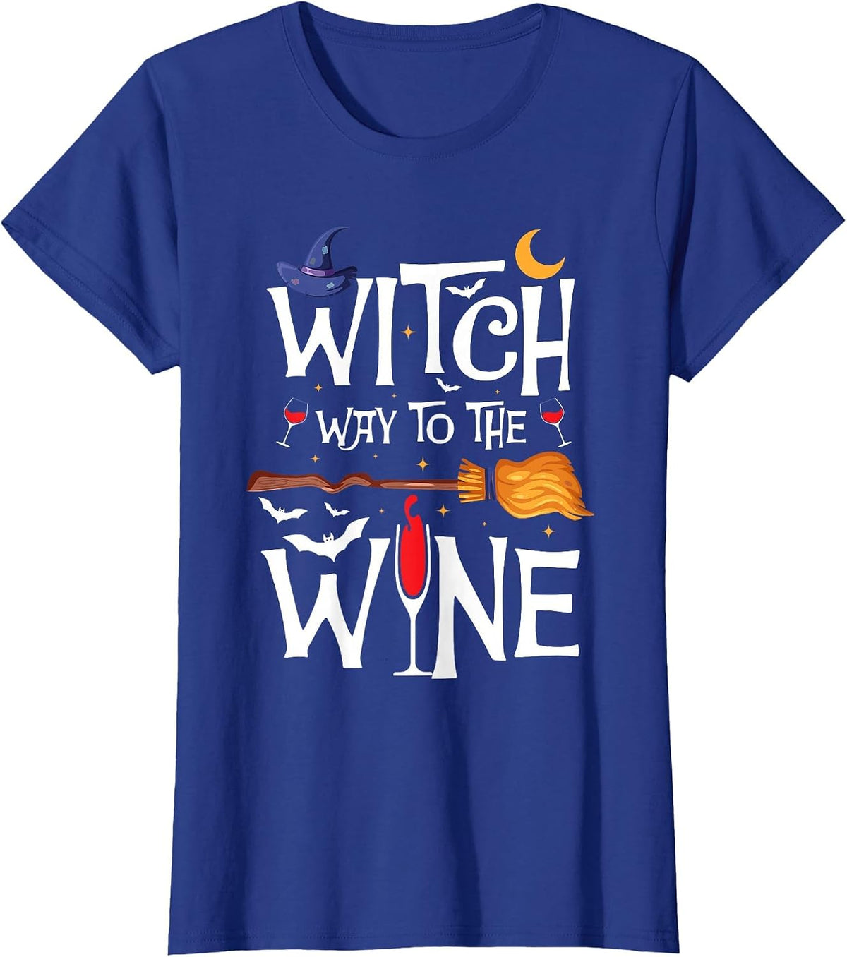 Witch Way to The Wine Halloween Party Costume T-Shirt - Royal Blue