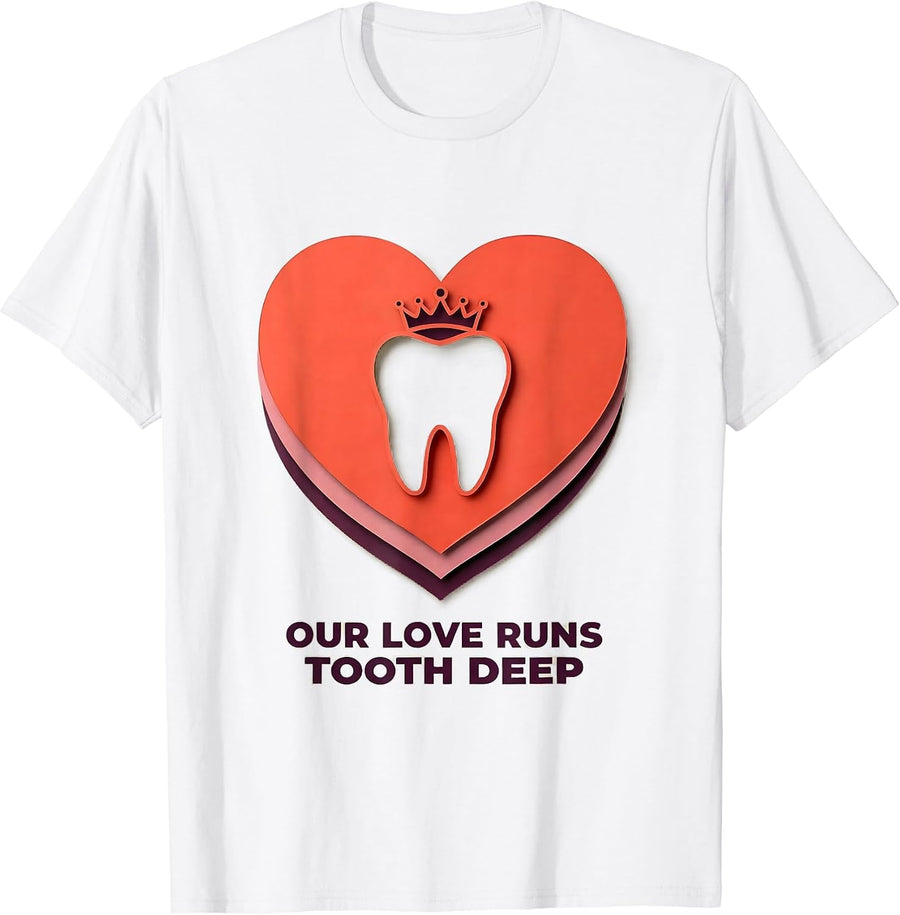 Men's Our Love Runs Tooth Deep Playful Dental Valentines Day Humor T-Shirt - White