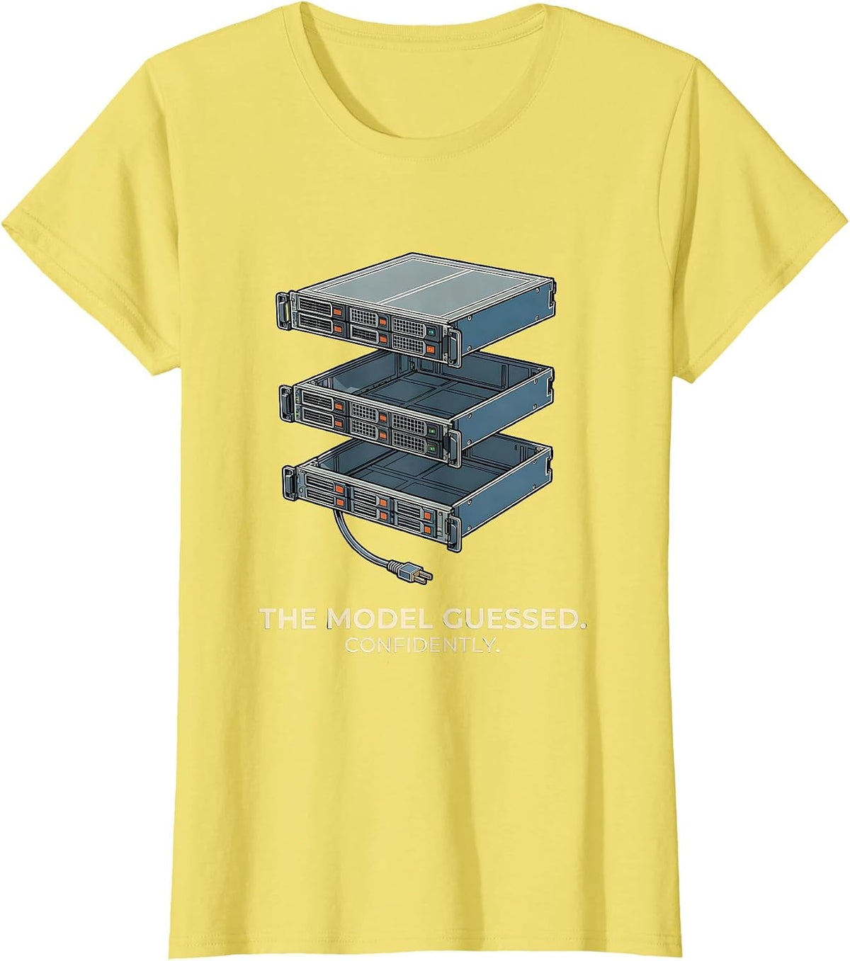 Women's The Model Guessed Confidently Funny Tech Support IT Humor T-Shirt - Lemon Yellow