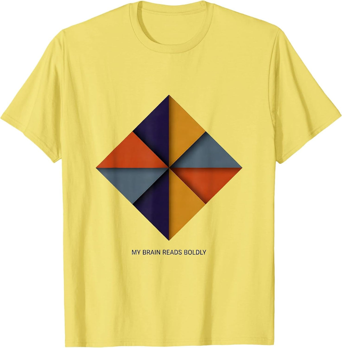 Men's My Brain Reads Boldly Dyslexia Awareness Quilt Patchwork T-Shirt - Lemon Yellow