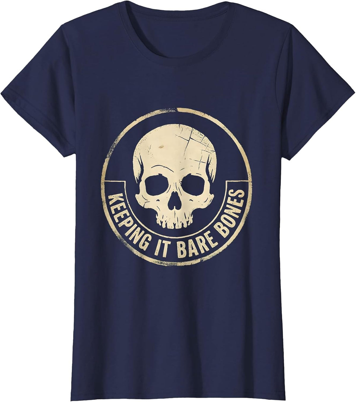 Women's Keeping It Bare Bones Skeleton Graphic Design T-Shirt - Navy Blue