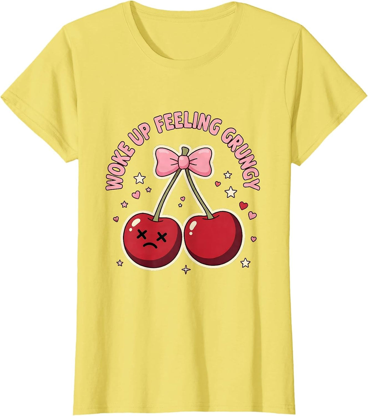 Woke Up Feeling Grungy Distressed Rock Design T-Shirt - Lemon Yellow