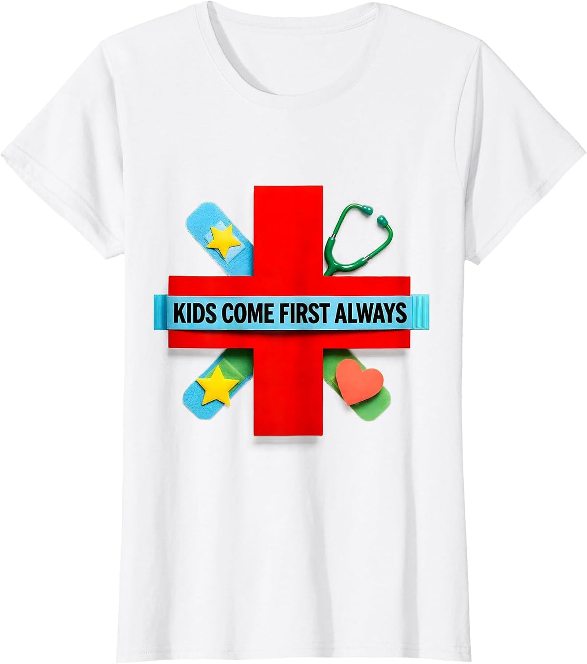 Women's Kids Come First Always School Nurse Design T-Shirt - White