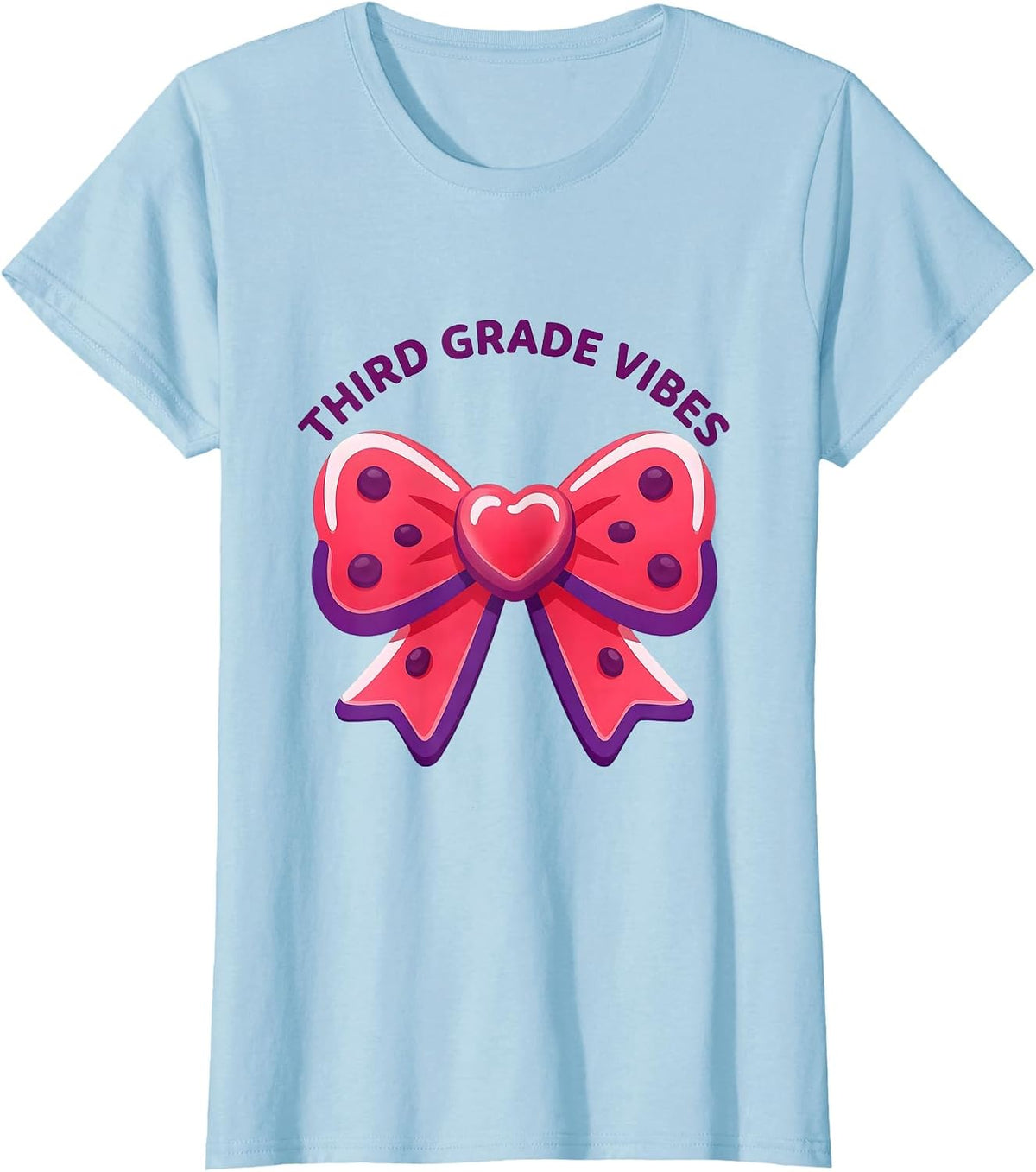 Third Grade Vibes Gummy Bow Back To School Girl Teacher T-Shirt - Baby Blue