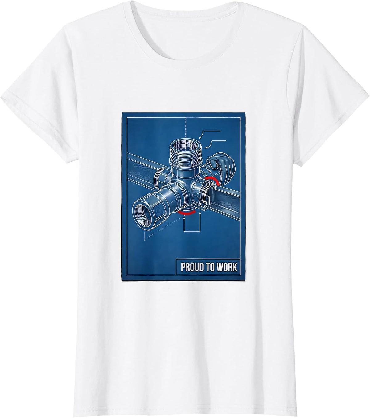 Proud To Work Technical Blueprint Labor Day Union Worker T-Shirt - White
