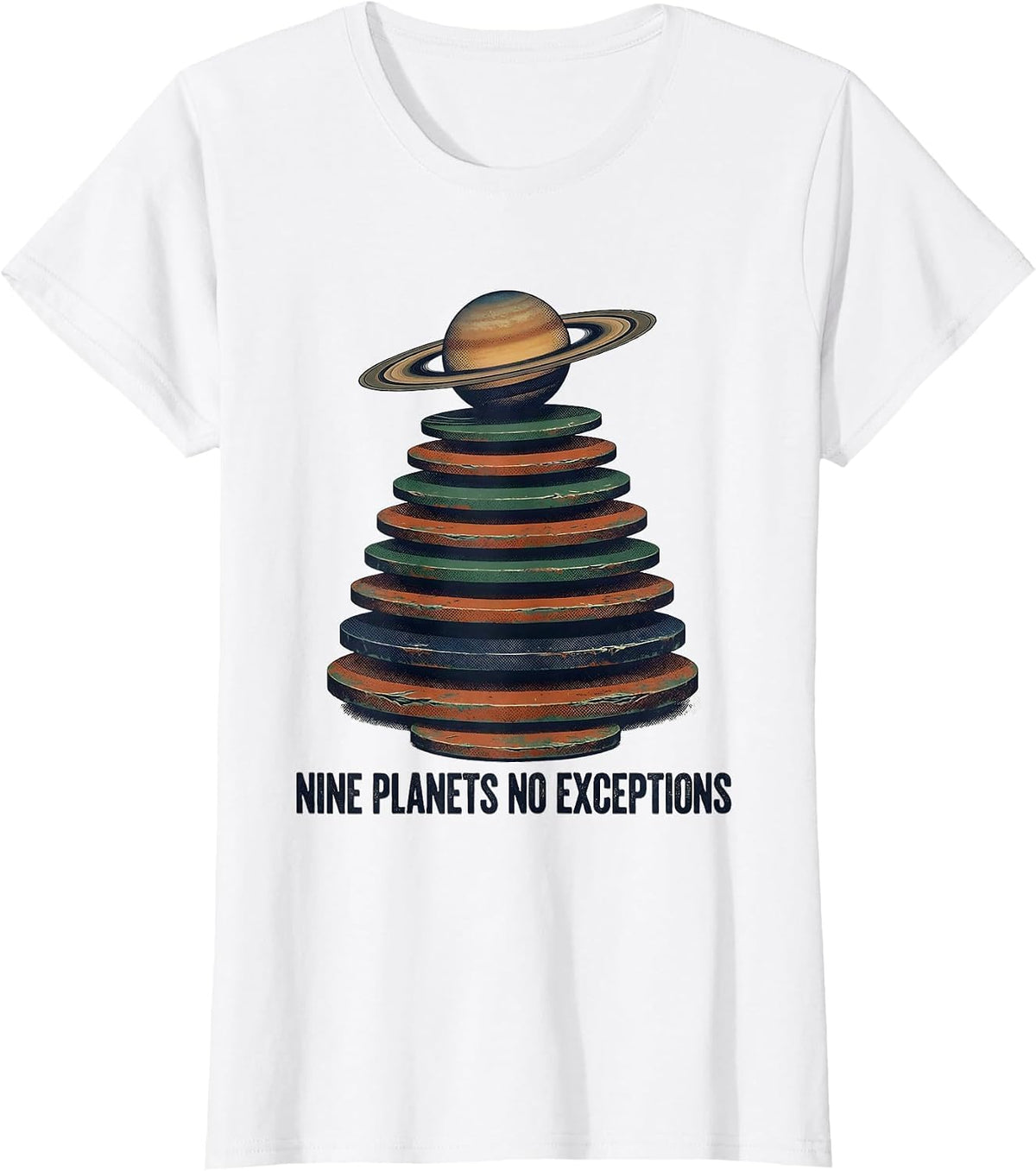 Nine Planets No Exceptions Vintage Retro Space Science T-Shirt - White
