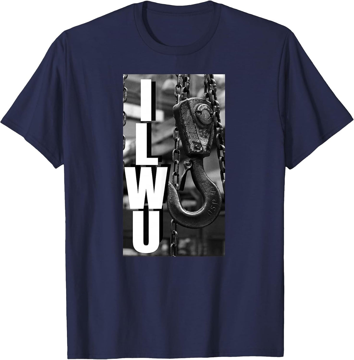 ILWU Cargo Hook Vintage Black and White T-Shirt - Navy Blue